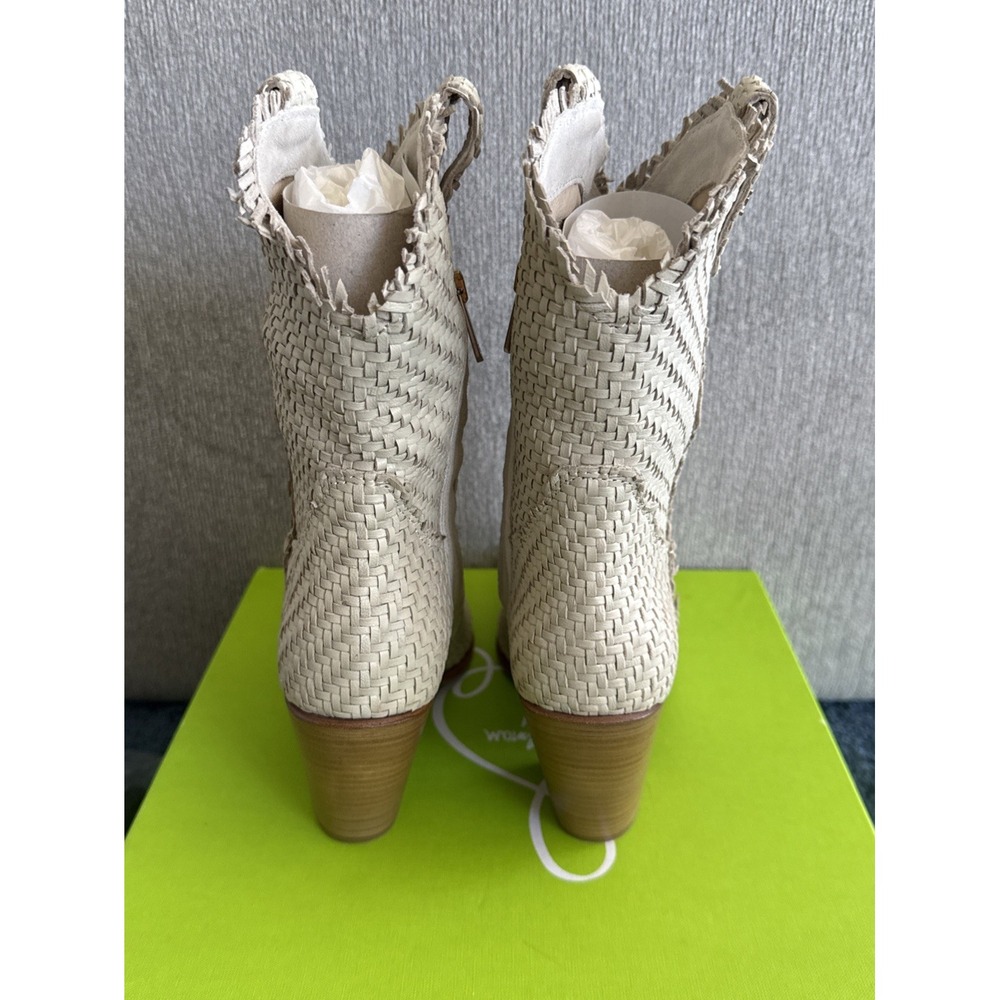 Sam Edelman Tracy Off White Stacked Heel Pointed Toe Pull On Western Boots NIB - Picture 4 of 8